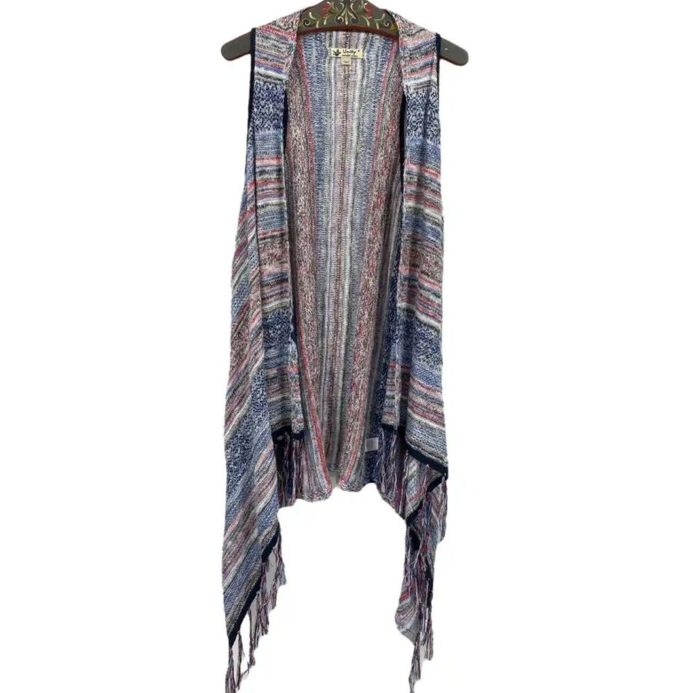 NWT Style & Co Multicolor 100% Acrylic Vest Sleeveless Knitted Fringe-Trim Sz XL